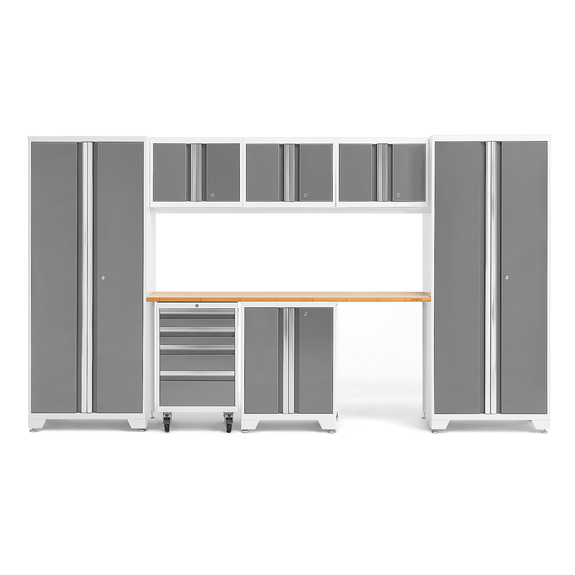 NewAge Products, Bold Series White 8-Pc. Steel Garage Cabinet Set, Width 132 in, Height 76.75 in, Depth 18 in, Model# 54932